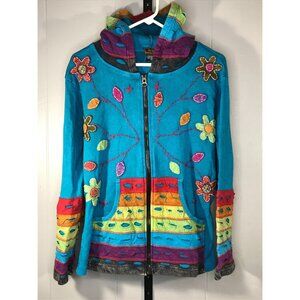 Vintage Rising International Hoodie Womens Size Large Flowers Full Zip Boho